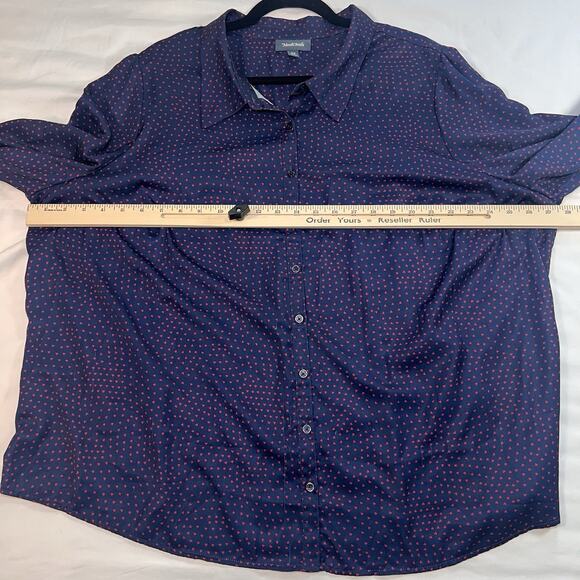 ModCloth Blouse Plus Size 3X Navy Blue Red Hearts AOP Long Sleeve Silky Button - Picture 9 of 16